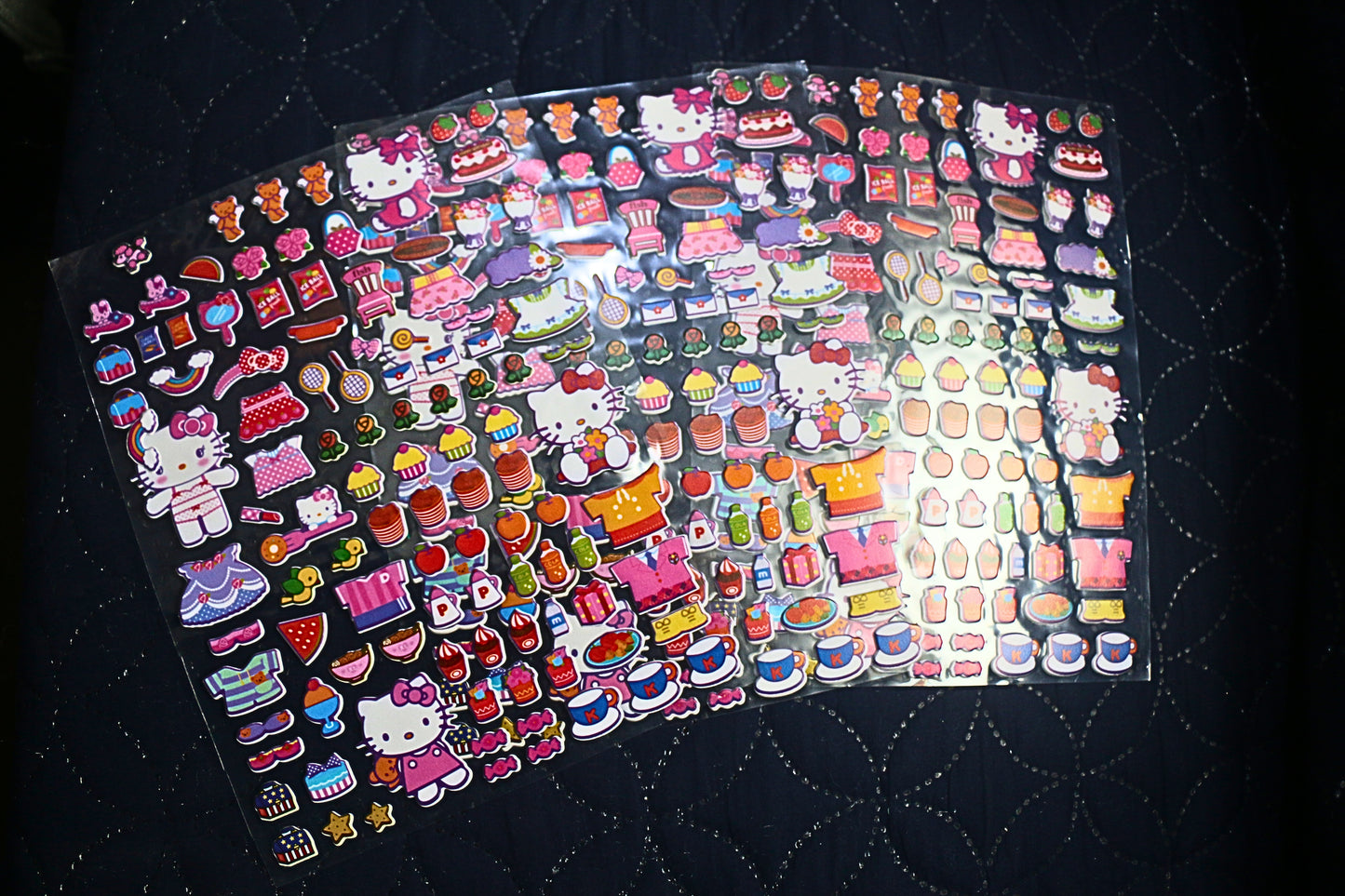 Colourful puffy emboss stickers Kuromi Hello KItty pack of 2
