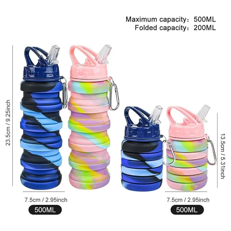 New Portable 500ml Foldable Silicone water bottle (mix/ random colour)