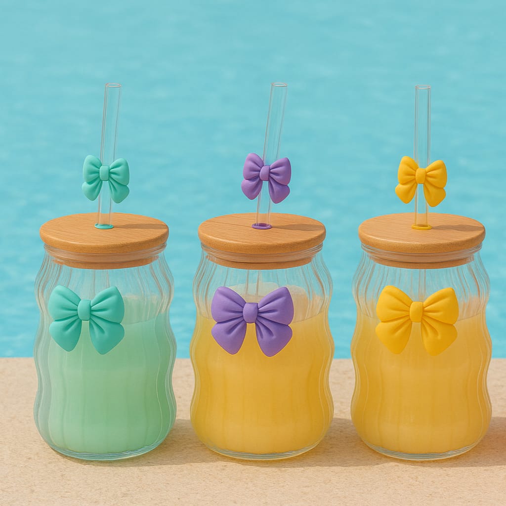 Curvy Glass Set With Bow And Wooden Led Liner Glass random colours