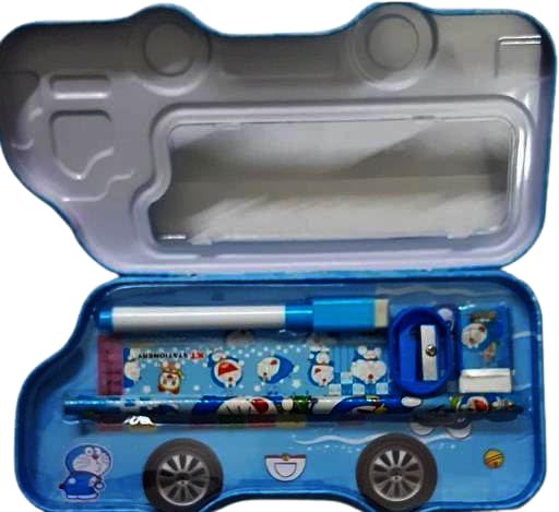Trendy Cartoon Van Shape Metal Pencil Box with Accessories