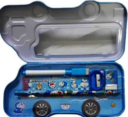 Trendy Cartoon Van Shape Metal Pencil Box with Accessories