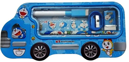 Trendy Cartoon Van Shape Metal Pencil Box with Accessories