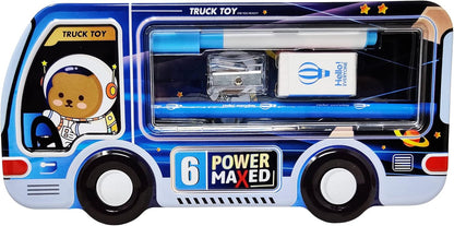 Trendy Cartoon Van Shape Metal Pencil Box with Accessories