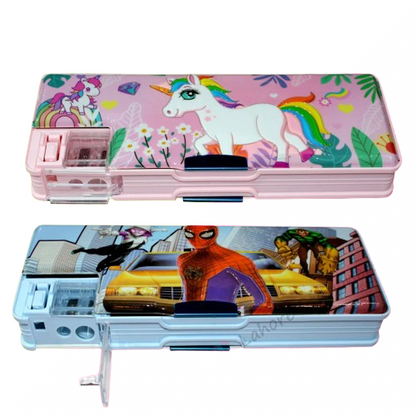 Beautiful Girls Double Side Pencil Case With Dual Sharpener Geometry Box