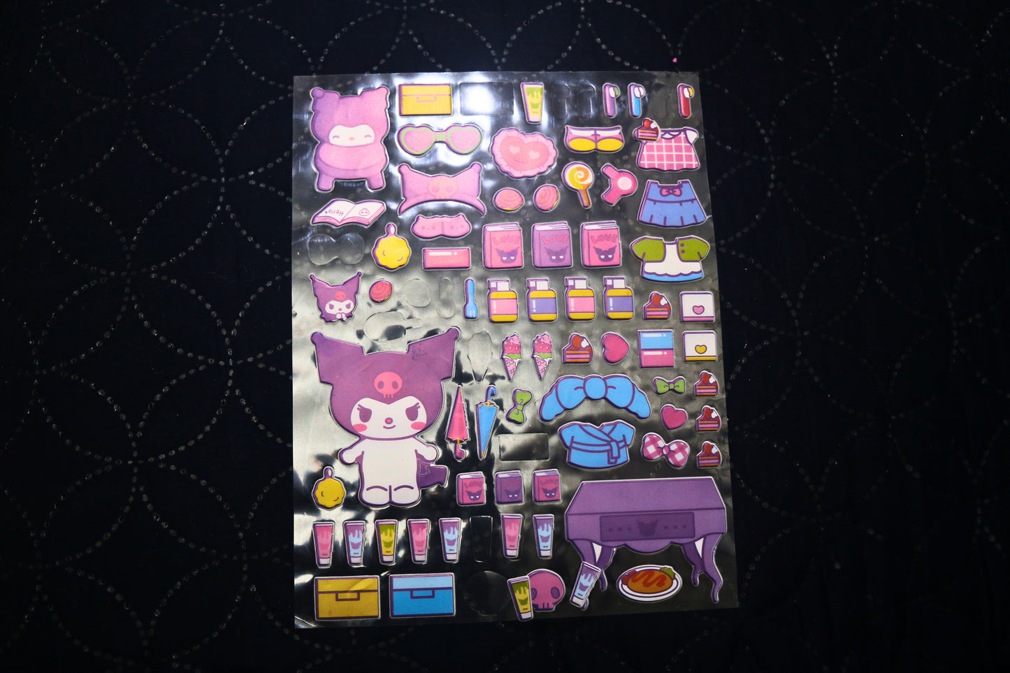 Colourful puffy emboss stickers Kuromi Hello KItty pack of 2