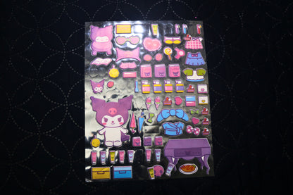 Colourful puffy emboss stickers Kuromi Hello KItty pack of 2