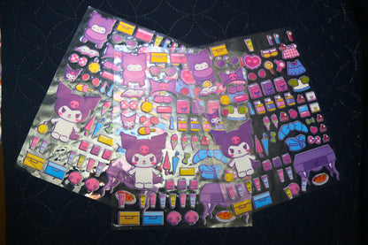 Colourful puffy emboss stickers Kuromi Hello KItty pack of 2
