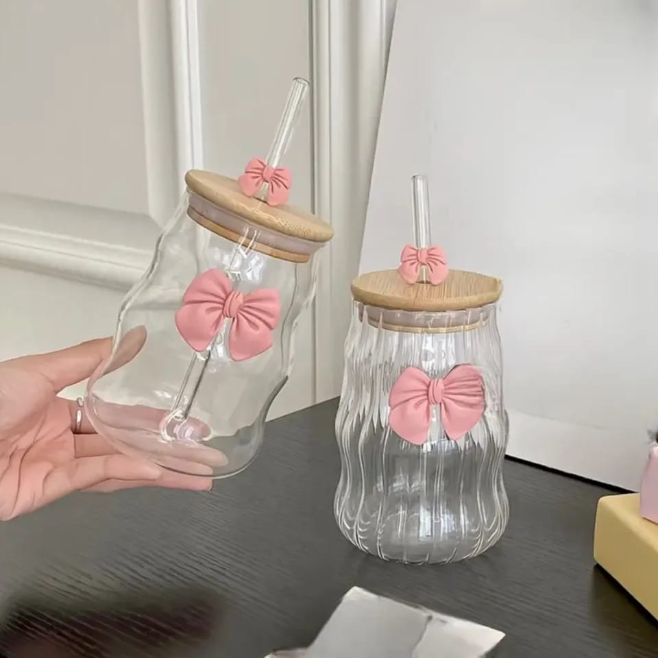 Curvy Glass Set With Bow And Wooden Led Liner Glass random colours