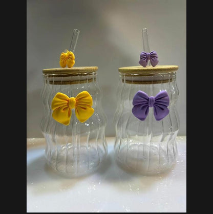 Curvy Glass Set With Bow And Wooden Led Liner Glass random colours
