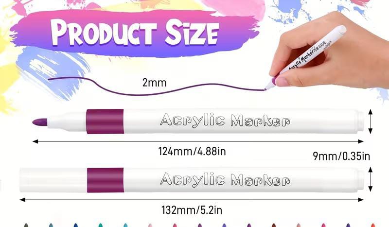 12pcs Quick-Drying Acrylic Paint Markers - Vibrant Waterproof Colors