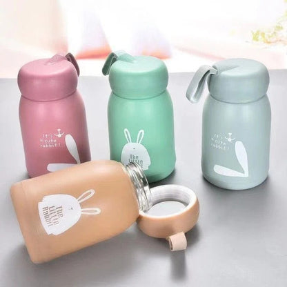Cute Double Glass Plastic Coated Thermos Water Bottle - 320ml