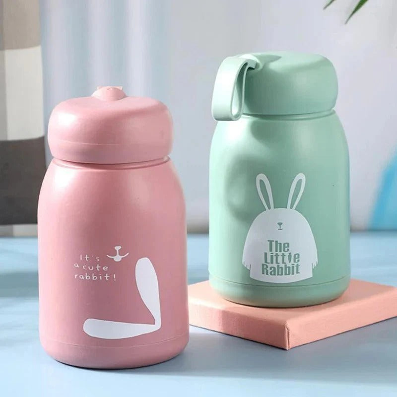 Cute Double Glass Plastic Coated Thermos Water Bottle - 320ml