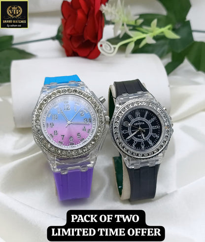GIRL'S STRAPS WATCH DIAMOND DIAL TRANSPARENT CASE