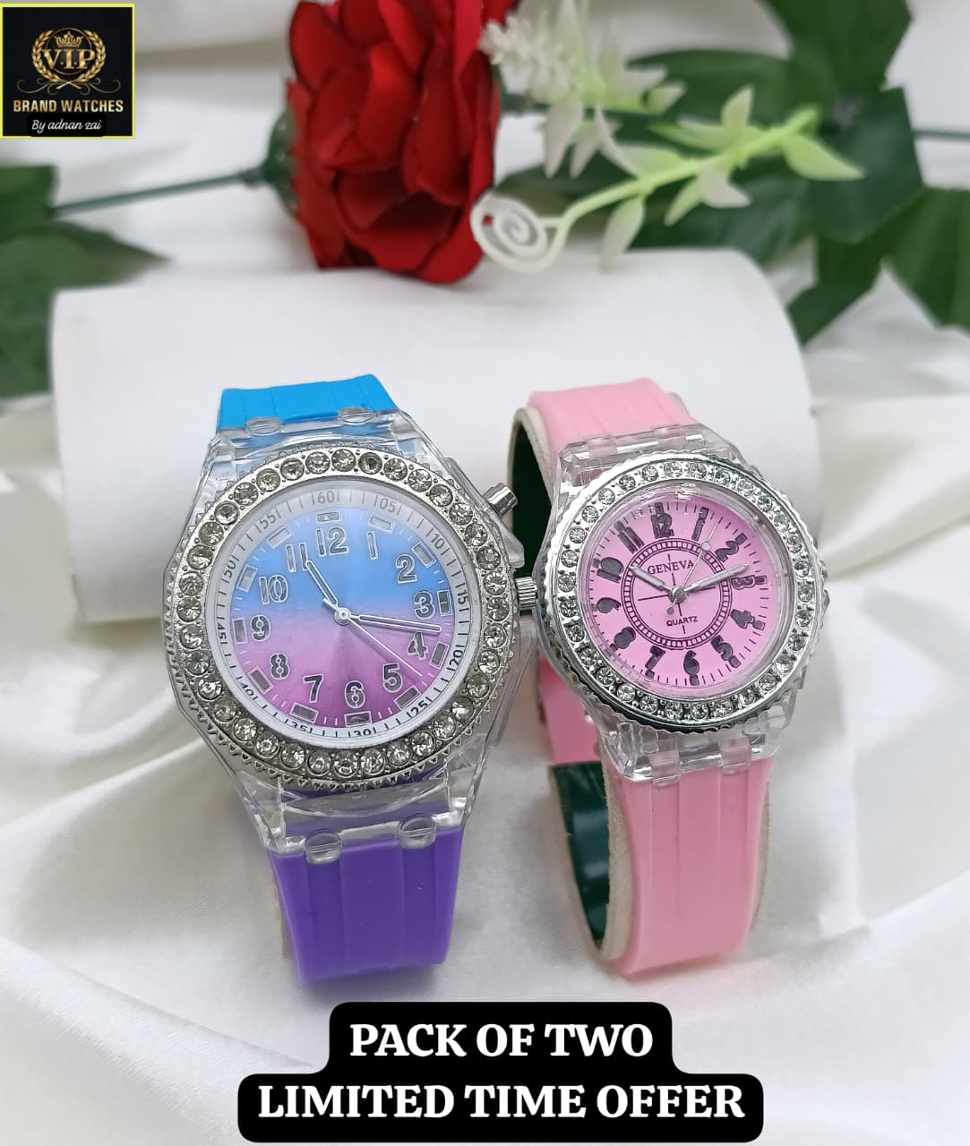 GIRL'S STRAPS WATCH DIAMOND DIAL TRANSPARENT CASE