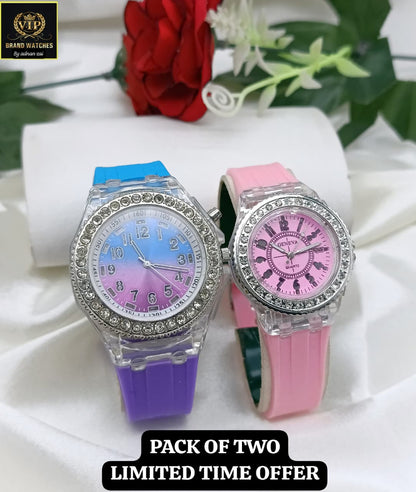 GIRL'S STRAPS WATCH DIAMOND DIAL TRANSPARENT CASE