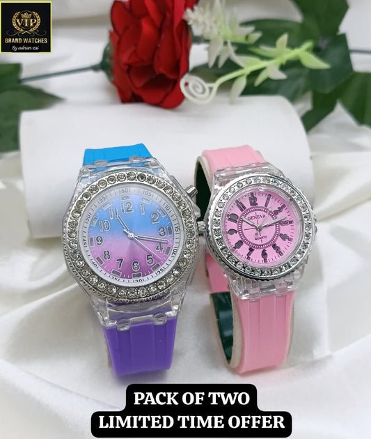 GIRL'S STRAPS WATCH DIAMOND DIAL TRANSPARENT CASE