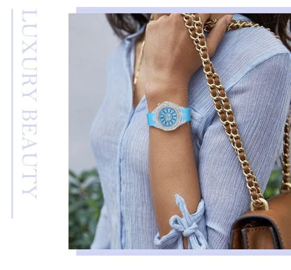 GIRL'S STRAPS WATCH DIAMOND DIAL TRANSPARENT CASE