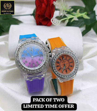 GIRL'S STRAPS WATCH DIAMOND DIAL TRANSPARENT CASE