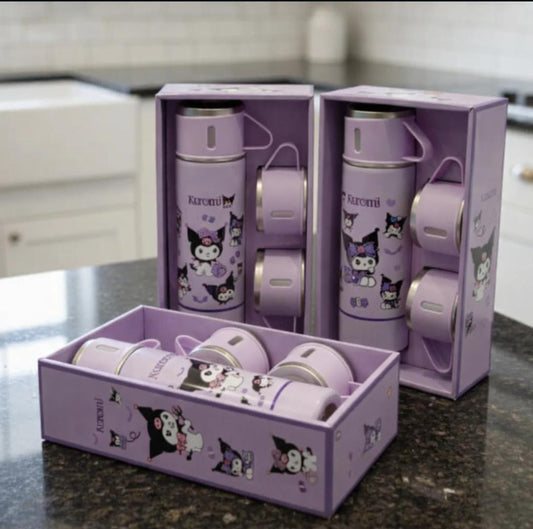 500ML Stainless Steel Vacuum Insulated Bottle Gift Set Office Business Style Coffee Mug Thermos Bottle Portable Flask 2x Extra Cups