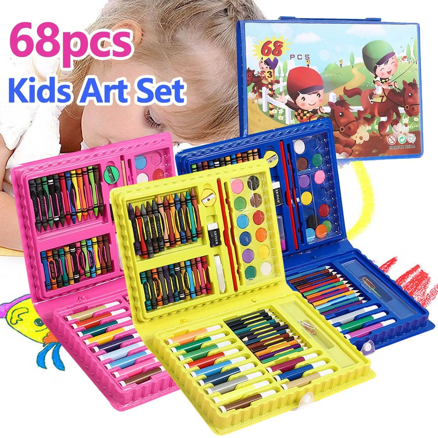68 Pcs Kids Drawing Art Set Random colours