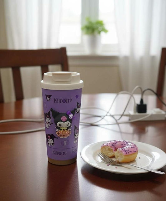 Kuromi Water Gift Set Stainless Steel Kuromi Sipper Glass with Mini Cup & soft Foamy Kuromi cartoon  Complete Gift Packaging