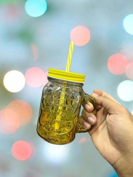 Trending Glass Jar Mug with Straw