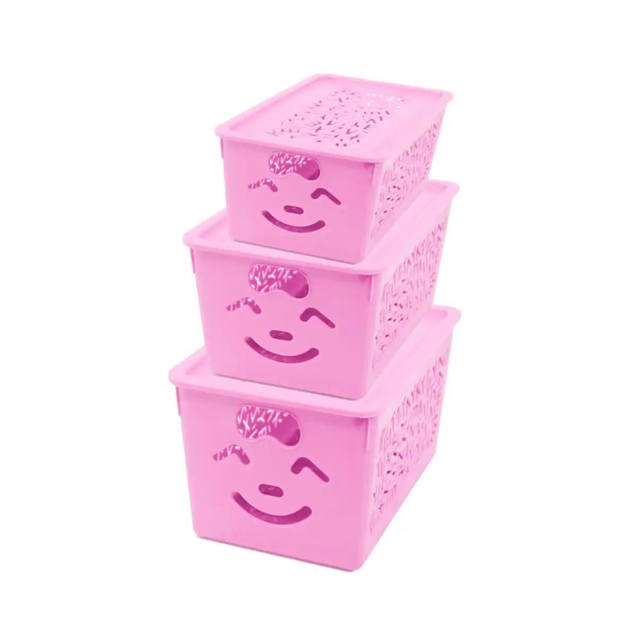 Set of 3pcs Smiley/Alphabets Plastic Storage Baskets (Mix/Random colour)