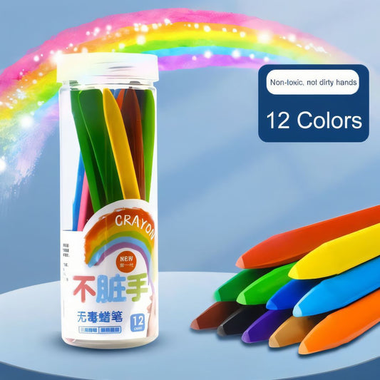 Pack of 12pcs Plastic Crayons Non-Toxic No Dirty Hands and Waterproof Crayon Colours